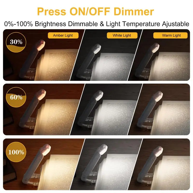 Versatile LED USB Rechargeable Book Light - Eye Protection Night Lamp with Adjustable Brightness and Clip-on Bookmark Feature
