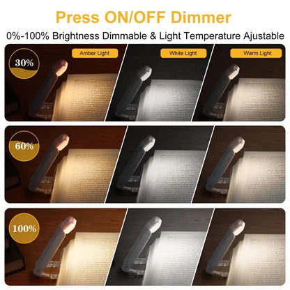 Versatile LED USB Rechargeable Book Light - Eye Protection Night Lamp with Adjustable Brightness and Clip-on Bookmark Feature