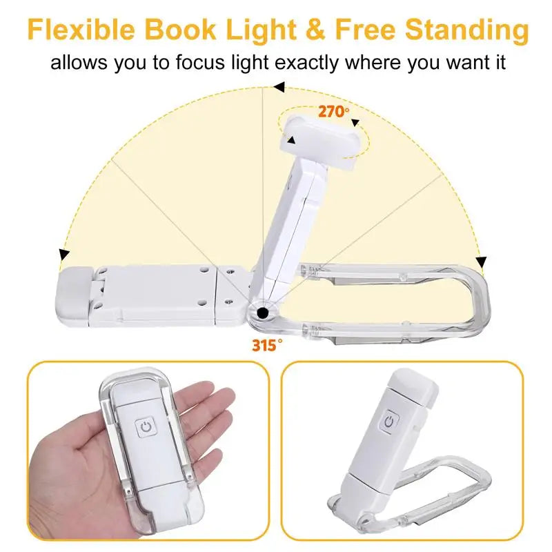 Versatile LED USB Rechargeable Book Light - Eye Protection Night Lamp with Adjustable Brightness and Clip-on Bookmark Feature