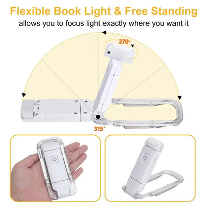 Versatile LED USB Rechargeable Book Light - Eye Protection Night Lamp with Adjustable Brightness and Clip-on Bookmark Feature