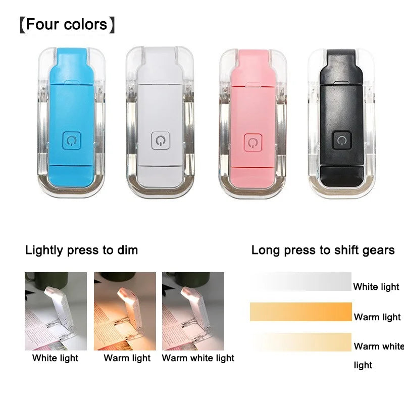 Versatile USB Rechargeable LED Book Light - Adjustable Brightness, Portable Clip Design for Reading Anywhere